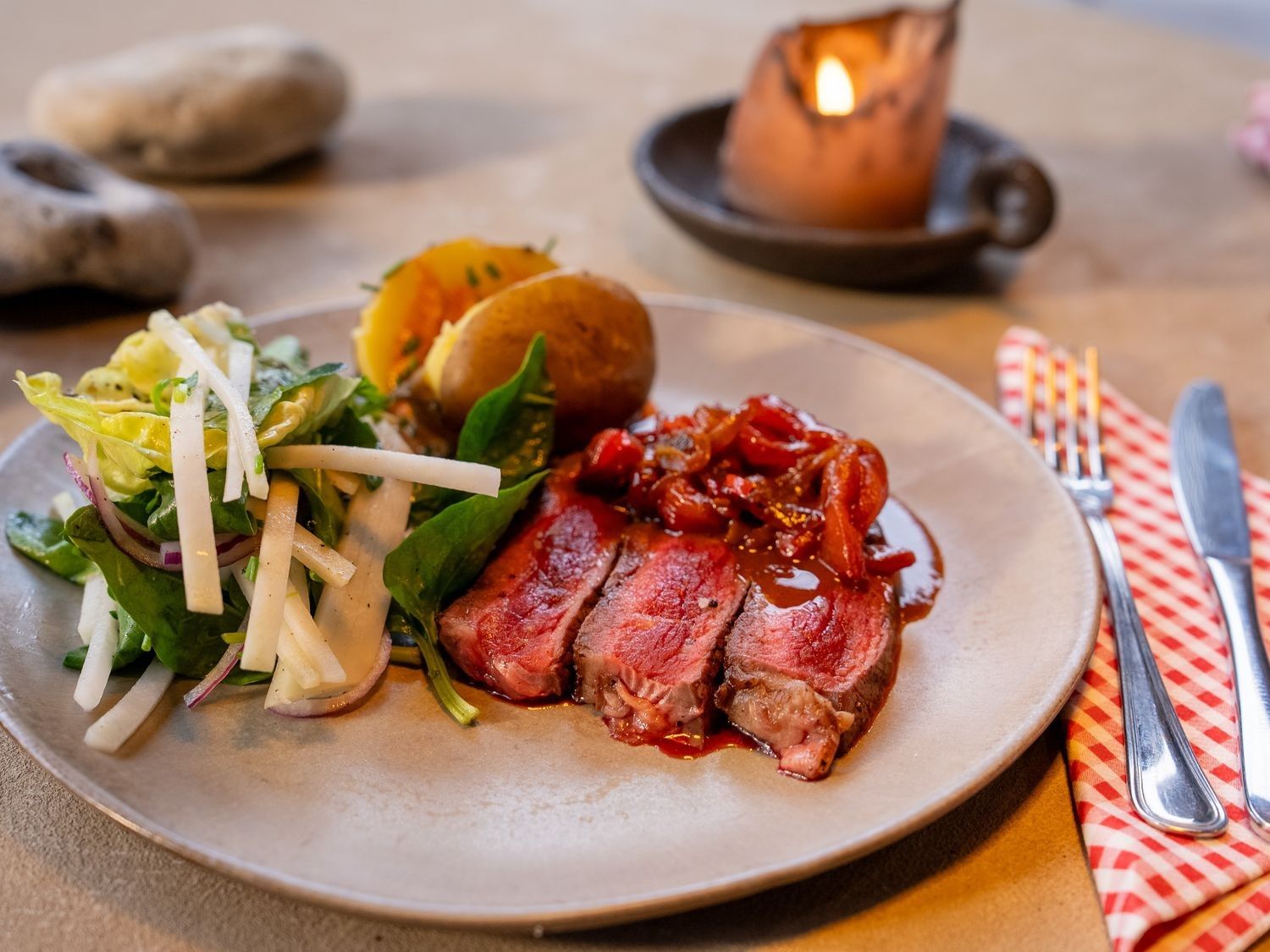 Entrecote met piperade